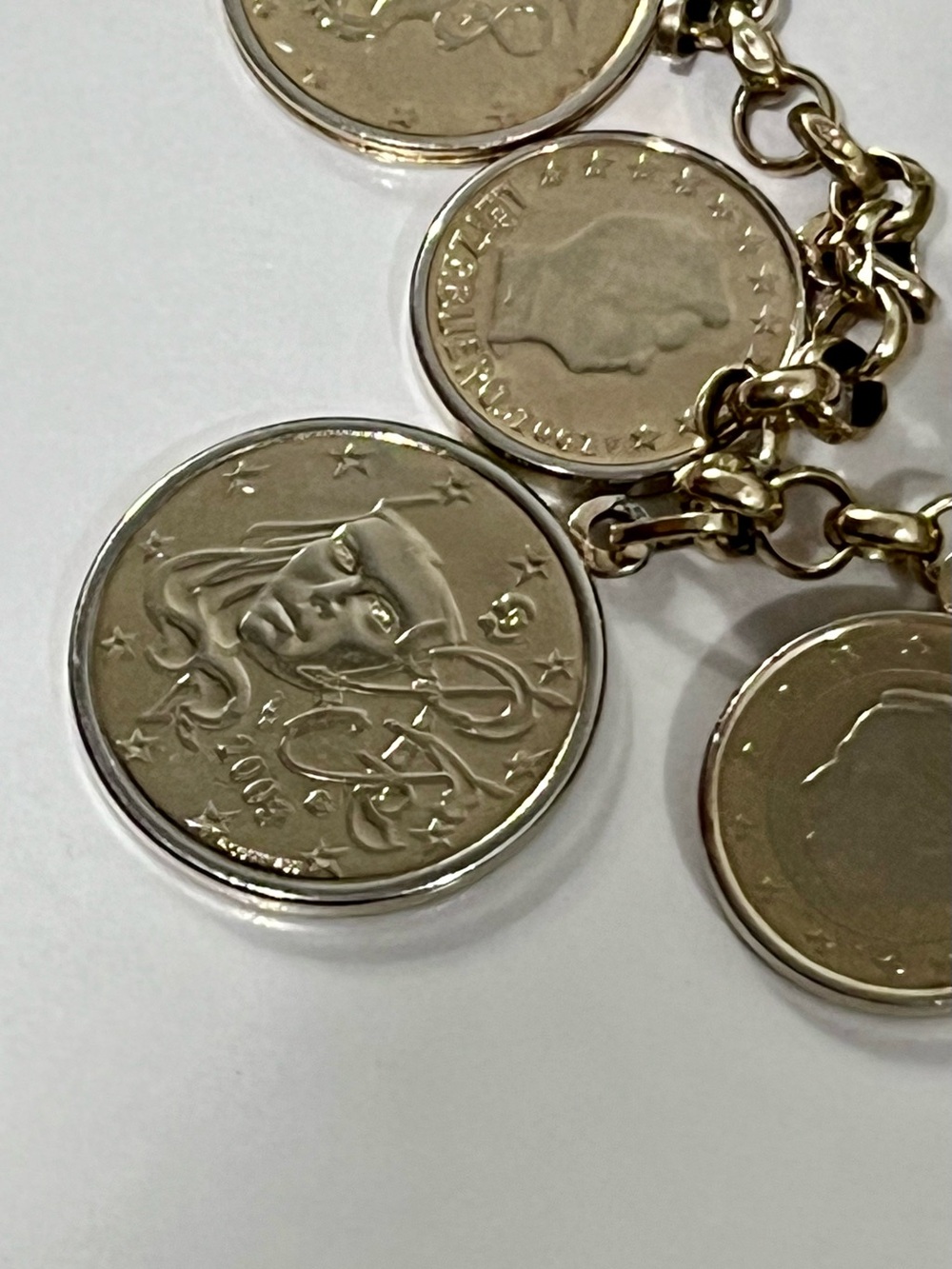 14K 585 Gold Chain Milor Euro Coin Italian Charm Bracelet Vintage 37g Weight - Picture 12 of 16